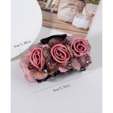 Kadın Gül Motifli Taşlı Renkli Kaymayan Saç Tokası