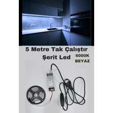 Mutfak Dolabı Için 5 Mt.  Şerit LED 12V Adaptör Aç Kapa Anahtarlı (Beyaz Renk)