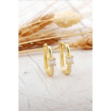 Sümer Telkari Baget Taşlı Oval Altın Kaplama Gümüş Küpe 7258