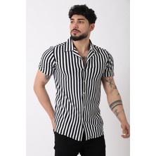 Stil Kombin Apaç Yaka Çizgili Ottoman Kısa Kol Gömlek JL_40364