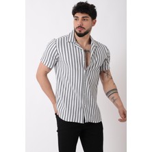 Stil Kombin Apaç Yaka Çizgili Ottoman Kısa Kol Gömlek JL_40364