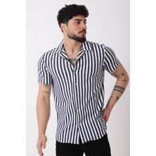 Stil Kombin Apaç Yaka Çizgili Ottoman Kısa Kol Gömlek JL_40364