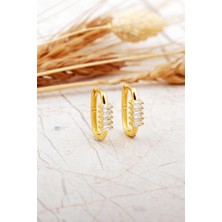 Sümer Telkari Baget Taşlı Oval Küçük Boy Altın Kaplama Gümüş Küpe 7261