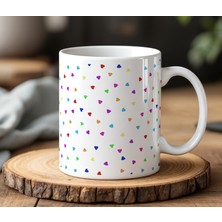 BB Design Renkli Kalpler Tasarımlı Beyaz Seramik Baskılı Kupa Bardak 330 ml