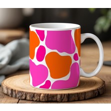 BB Design Pembe Turuncu Desen Tasarımlı Beyaz Seramik Baskılı Kupa Bardak 330 ml