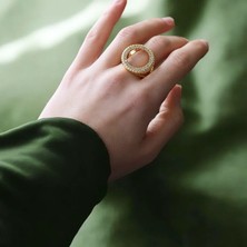 Polo Steel İhtişam Çeyrek Yuvalı Altın Kaplama Ayarlanabilir Yüzük