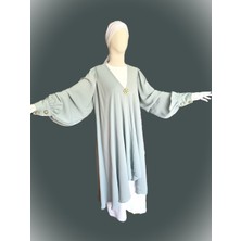 Broş Detaylı Çağla Yeşili Abaya, Abai, Her Adımda Zarafet