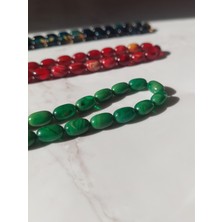 Sancaktar Tesbihçilik Hareli Sıkma Kehribar Tesbih, 8x11 mm Tane Ölçüsü, Arpa Kesim, Metal Püskül