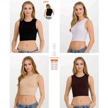İlke Bayan Likralı Kolsuz Crop