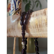 Sancaktar Tesbihçilik Hareli Sıkma Kehribar Tesbih, 8x11 mm Tane Ölçüsü, Arpa Kesim, Metal Püskül
