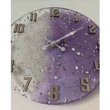 Epoksi Reçine Duvar Saati - Mor ve Yarım Dantelli - Çap:30 cm