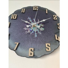 Epoksi Reçine Duvar Saati - Koyu Mor ve Parlak Glitterli- Çap:30 cm