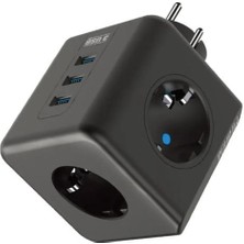 Çetiner Group Isıya Dayanıklı Termal Akım Korumalı ve Çocuk Korumalı 3 Priz Girişli 3 USB Girişli Küp Priz