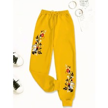 Büyük Beden Özel Tasarım Japon Gülü Bacak Baskılı Yazlık Kadın Modern Eşofman Altı