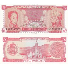 Venezuela, 5 Bolivar (1989) Çil Eski Yabancı Kağıt Para