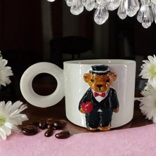 Bonita Bon Luxe 3D Kabartma El Emeği Göz Nuru Damat Teddy Bear  Seramik Mug BARDAK 400 ml