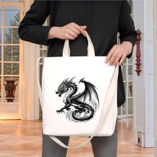 Beyaz Penguen Tattoo Iç Cepli Cırtlı Körüklü Kanvas Çanta 38X38X4 cm