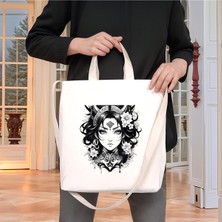 Beyaz Penguen Tattoo Iç Cepli Cırtlı Körüklü Kanvas Çanta 38X38X4 cm