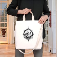 Beyaz Penguen Tattoo Iç Cepli Cırtlı Körüklü Kanvas Çanta 38X38X4 cm