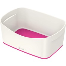 52571023 A5 Mybox Masaüstü Saklama Kutusu, Parlak Görünüm, Plastik, Beyaz/metalik Pembe