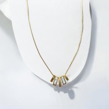 Stainless Steel Sallantılı Şerit Sedef Gold Kolye