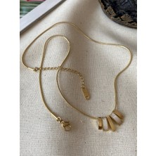 Stainless Steel Sallantılı Şerit Sedef Gold Kolye