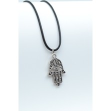 Fatma Ana Eli Gümüş Kaplama Deri İp Kolye