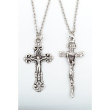 2'li Hz.İsa Haç - Çarmıh Gümüş Kaplama Kolye Seti