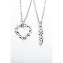 2'li Dikenli Kalp - Sevgili Söz Gümüş Kaplama Kolye Seti