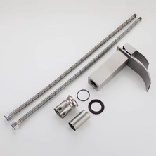 Rena Design Lavabo Bataryası Şelale Kare Gövde Eğimli Havza Banyo Armatür Çift Giriş Musluk Lüks Ergonamik Krom / Siyah / Mat Altın / Inox