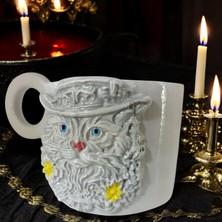 Bonita BonLuxe 3D Kabartmalı El Emeği Göz Nuru Özel Tasarım Kısa Şapkalı Gotik Kedi Seramik Mug 200 Ml Hediye Paketi Yapılır