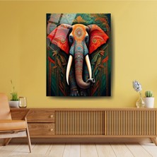 Glitglass Etnik Fil Dekoru, Renkli Dekoratif Cam Tablo