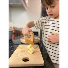 Güvenli Ahşap Kesme Tahtası ve Bıçağı (Montessori Eğitim Materyali, Doğrama Seti)