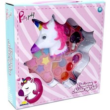 Sunman Pretty Pinky Unicorn Şekilli 3 Katlı Makyaj Güzellik Seti Renkli Aksesuar Temalı Çocuklar İçin