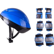 Erkek Mavi Kask Dizlik Dirseklik Koruyucu Set