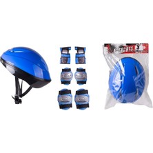 Erkek Mavi Kask Dizlik Dirseklik Koruyucu Set