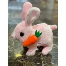 Elektronik Kulakları Işıklı Pilli Sesli Zıplayan Hareketli Havuçlu Peluş Tavşan 18X17 cm