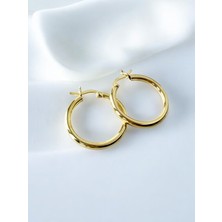 Alaja Silver Halka Küpe Parlak Gold Rengi Tasarım 925 Ayar Gümüş