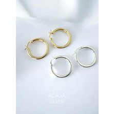 Alaja Silver Halka Küpe Parlak Gold Rengi Tasarım 925 Ayar Gümüş