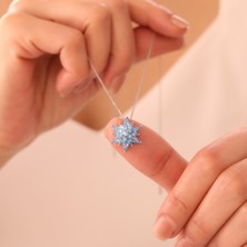 Vaoov 925 Ayar Gümüş Mavi Taşlı Lotus Çiçeği Kolye