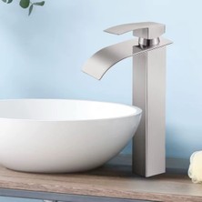 Rena Design Inox Çanak Lavabo Bataryası Oval Çıkış Yüksek Havza Model Uzun Çift Giriş Musluk Banyo Mat Gri