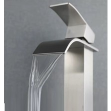 Rena Design Inox Çanak Lavabo Bataryası Oval Çıkış Yüksek Havza Model Uzun Çift Giriş Musluk Banyo Mat Gri