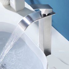 Rena Design Inox Çanak Lavabo Bataryası Oval Çıkış Yüksek Havza Model Uzun Çift Giriş Musluk Banyo Mat Gri