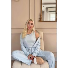 Buz Mavi Dublin Sabahlıklı Kadın Pijama Takımı