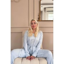 Buz Mavi Dublin Sabahlıklı Kadın Pijama Takımı