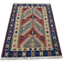 Kilim Antik El Dokuma Yün Ince Basamaklı Balıkesir Yörük Kilimi 0139 - Yeni - Çok Renkli