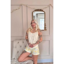 Lemon Desenli Ip Askılı Şortlu Kadın Pijama Takımı