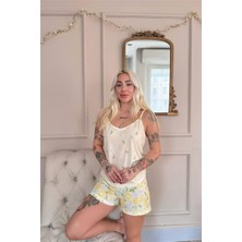 Lemon Desenli Ip Askılı Şortlu Kadın Pijama Takımı