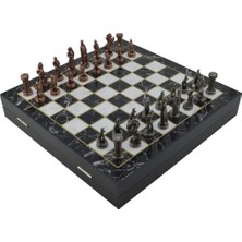 Storemax Orta Boy Metal Ingiliz Satranç Takımı Antik ve Mermer Desenli Sandıklı Mdf Tahtası (36X36X6 Cm.)