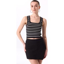 Fabrika Siyah Kadın Çizgili Atlet F5SL-TST0107